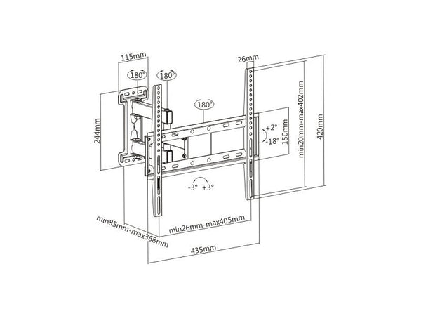 Full-motion TV Wall Mount For most 32-55inch LED, LCD flat & curved panel TVs