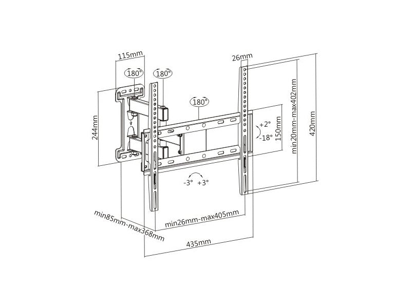 Full-motion TV Wall Mount For most 32-55inch LED, LCD flat & curved panel TVs